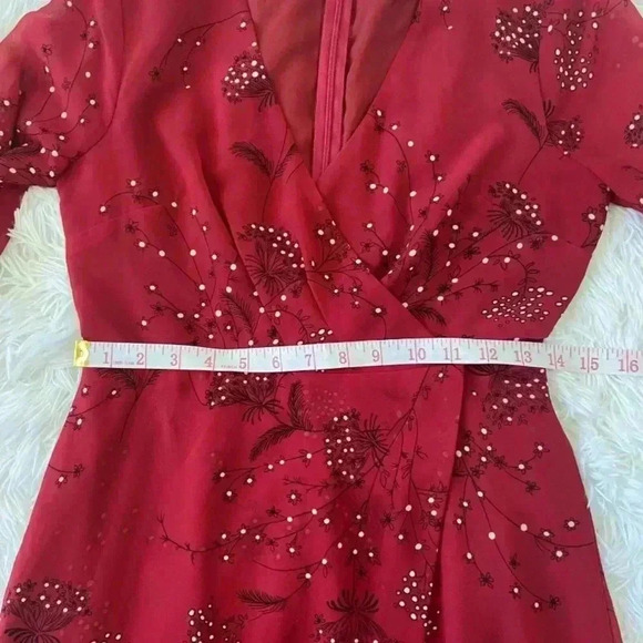 Madewell Red Wrap Floral Print Crepe Mini Dress sz 0 - Picture 12 of 12